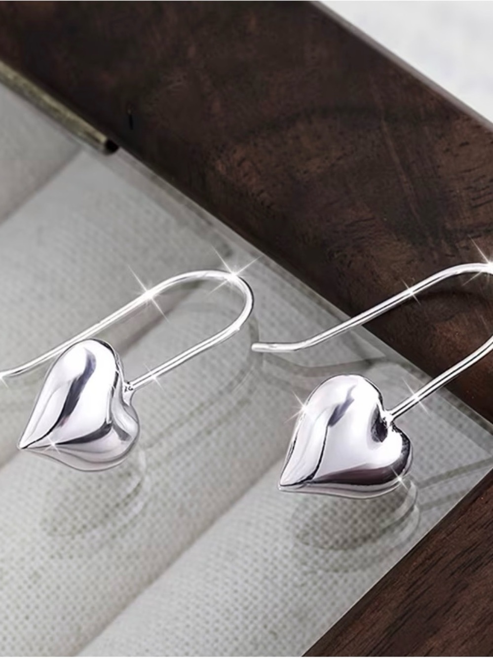 Sterling Silver Heart Drop Earrings - Silver